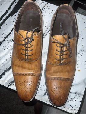Massimo Tan Leather Brogue Cap-Toe Oxfords